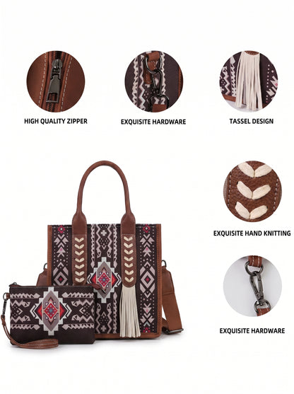 Western Wanderer Embroidered Tote with Pouch