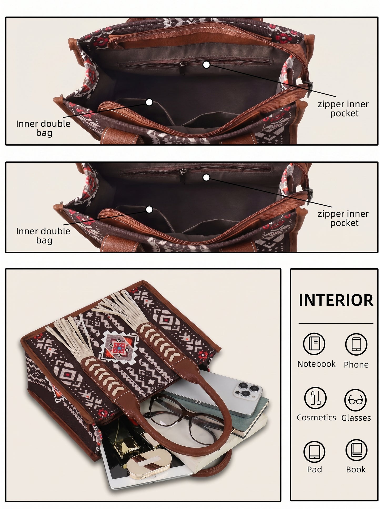 Western Wanderer Embroidered Tote with Pouch