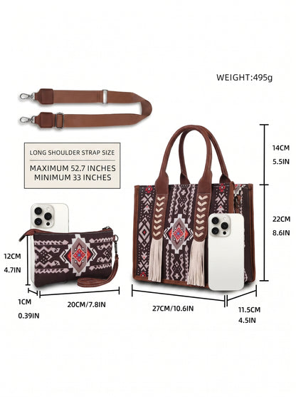 Western Wanderer Embroidered Tote with Pouch