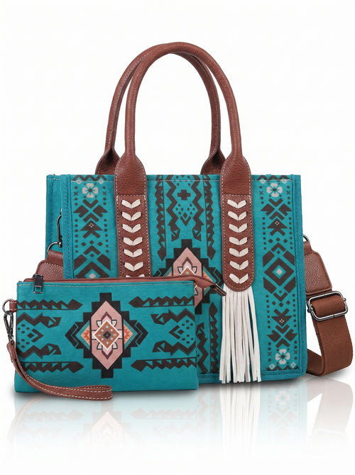 Western Wanderer Embroidered Tote with Pouch