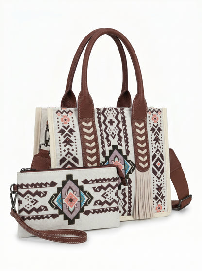 Western Wanderer Embroidered Tote with Pouch