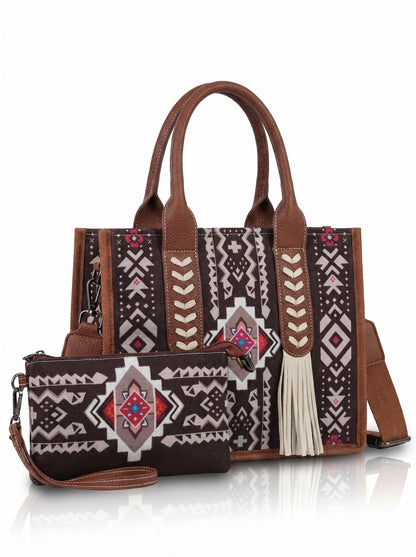 Western Wanderer Embroidered Tote with Pouch