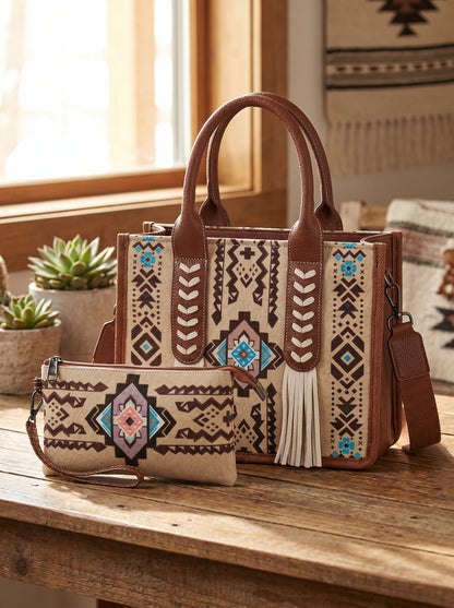 Western Wanderer Embroidered Tote with Pouch